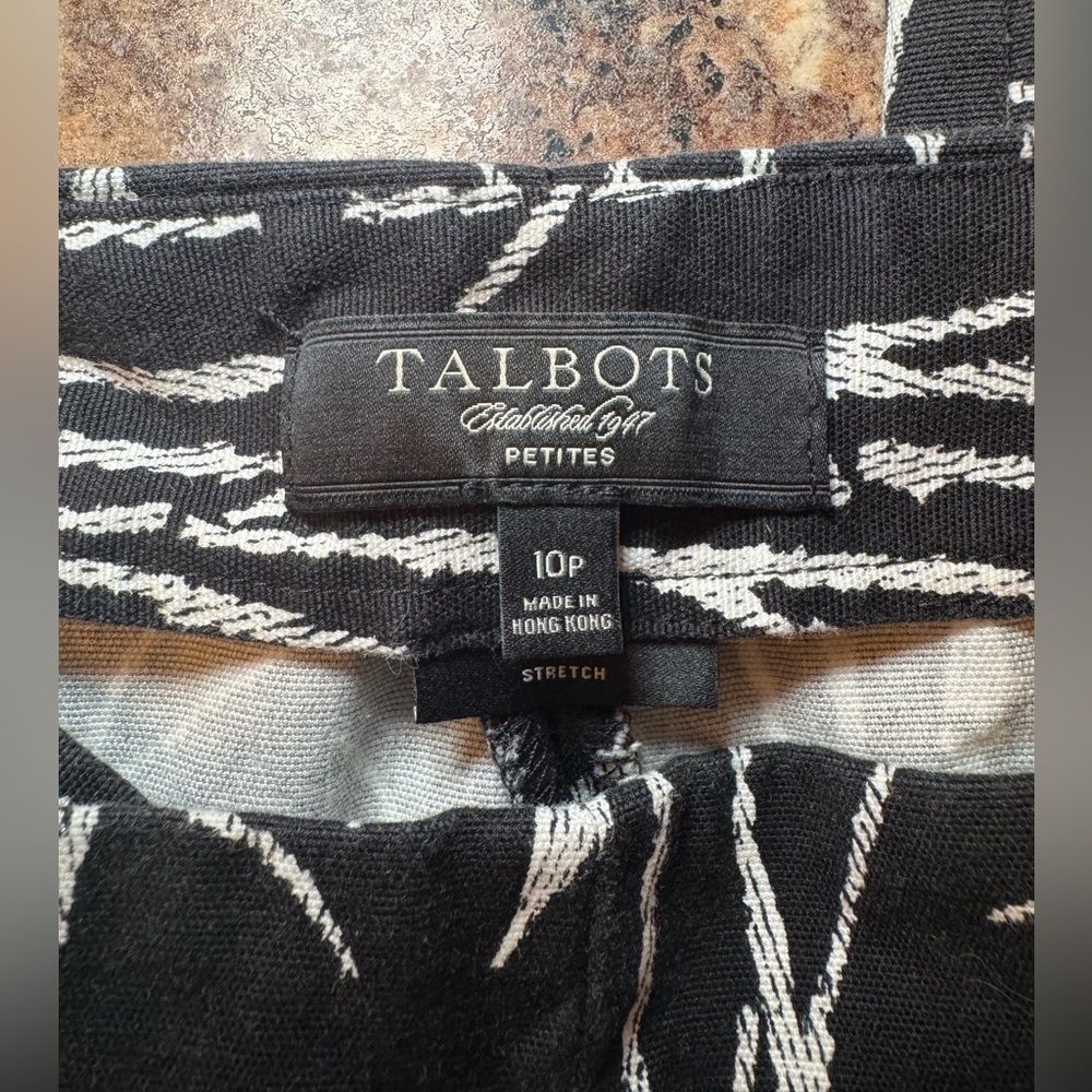 Talbots Black Cropped Pants with White Bamboo Print - Picture 5 of 7